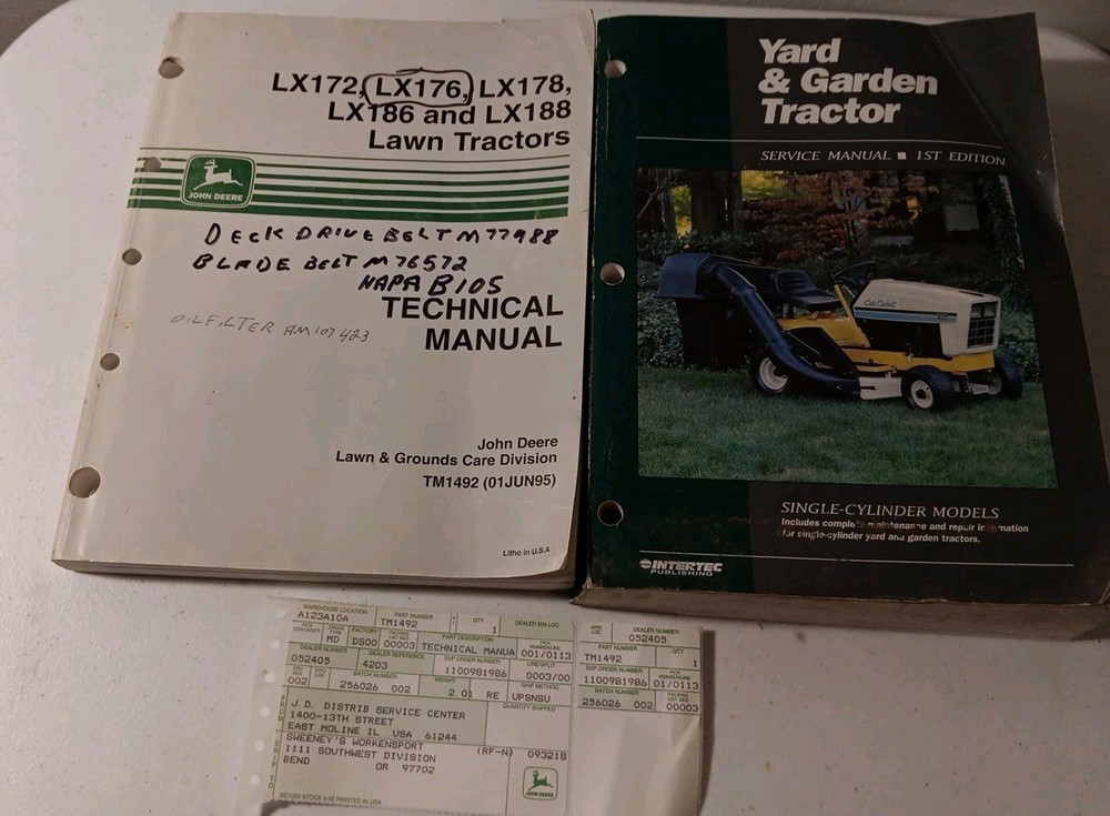 John Deere Tech Manual TM1492 06/95 LX172 LX173 LX176 LX178 LX186 LX188 + Bonus