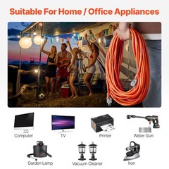 100FT Indoor Outdoor Extension Cord, 16AWG 10Amps 1250W, 3 Prongs Appliance Elec