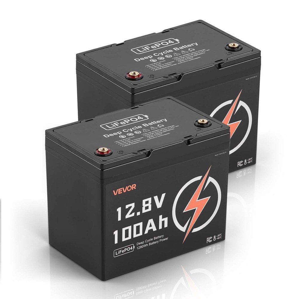 2 Pack 12V 100Ah LiFePO4 Battery, Up to 15000 Cycles, Deep Cycle Lithium Iron Ph