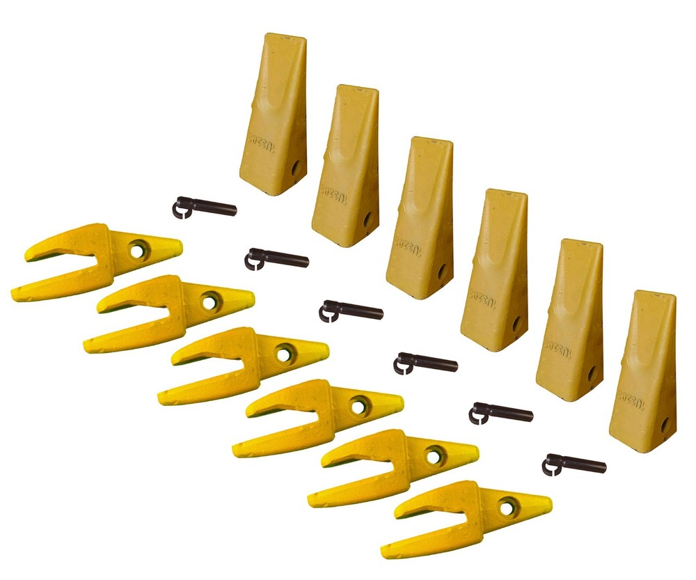 6 – CAT Style J200 Backhoe Bucket Shanks 1″ Lip, Dirt Teeth – 1U-3202, 119-3204