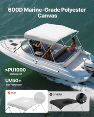 3 Bow Boat Bimini Tops, 600D Polyester Canopy with Aluminum Alloy Frame, Waterpr