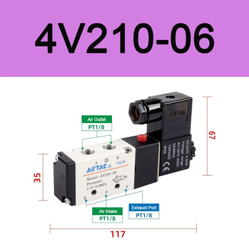 1PCS AirTAC 12V 24V 110V 220V Pneumatic Electric Solenoid Air Valve 5 Way 2 Pos
