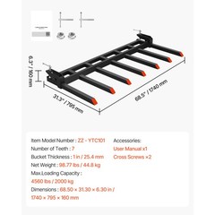 Uimoso 68.5″ Clamp-On Bucket Forks for Debris,4560lb Capacity, Heavy-Duty Design