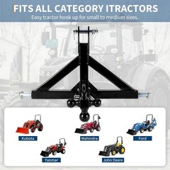 3-Point Quick Hitch for Category 1 Tractor with 2″ Trailer Receiver & Ball Mount