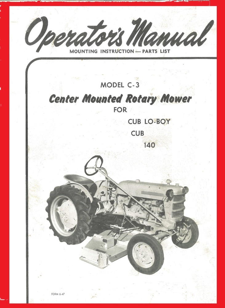 Operator’s Manual for International Danco Model C-3 Center Mounted Rotary Mower