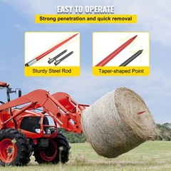 VEVOR Hay Bale Spear 49″ 3000 lbs Spike Fork 45#Steel W/2 Stabilizers & Sleeves