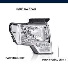 For 09-14 Ford F150 Chrome Housing Clear Lens Headlight Pair DL3Z13008A