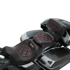 Low-Profile Driver/Pass Seat Chopped Back Pad fits Touring 14-23 RK Red Stitch