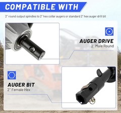 2″ Male Round to 2″ Female Hex Auger Drive Adapter for Post Hole Digger 11.1″
