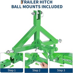 3 Point Hitch Receiver Cat 1 Tractor Towing Adapter with 2in Receiver Hook Kit