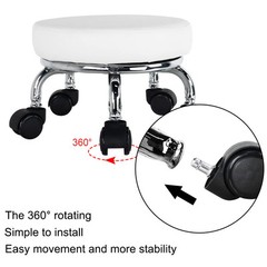 Modern Roller Seat PU Leather Low Round Rolling Stool 360° Swivel Small Stool…