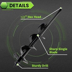 Auger Drill Bit 4″x24″ Heavy-Duty High-Strength Steel Post Hole Digger 1/2″ Hex