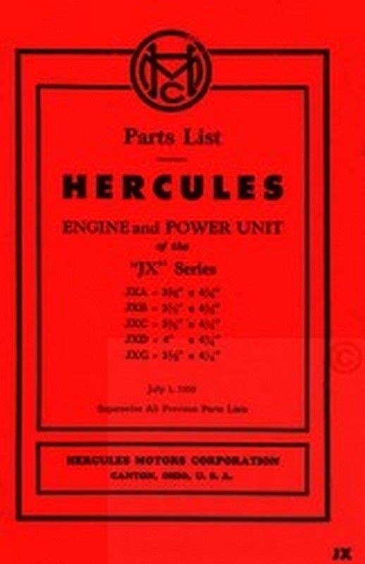 HERCULES JX JXA JXB JXC JXD Engine Unit Parts Manual