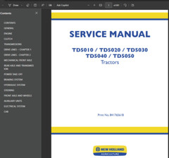 New Holland TD5040 Tractors Service Repair Operators Owners Shop Manual PDF USB