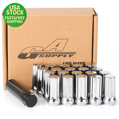 1/2-20 Closed End Spline Lug Nuts 2″ Tall 60° Conical Chrome 20pc + Key Set