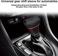 Leather Gear Shift Knob Cover, Anti-Slip Protector and Decora Color: Black+Red