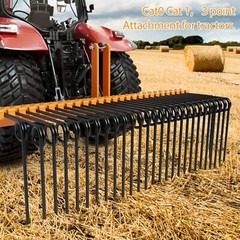 ✅60″ Pine Straw Needle Rake Fit for Cat0 Cat1 Cat3 Tractors 3 Point Straw Rake