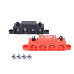 New Red & Black 5/16″ 4 Stud Power Distribution Block -BUSBAR- With Cover