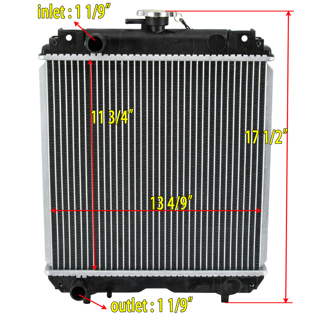 Aluminum Core Kubota Compact Tractor Radiator Overall Size 17 1/2″ x 14 5/8″ US