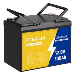 POERUNI 12V 100Ah Lithium LiFePO4 Battery 8000+ Deep Cycle for Solar RV Marine