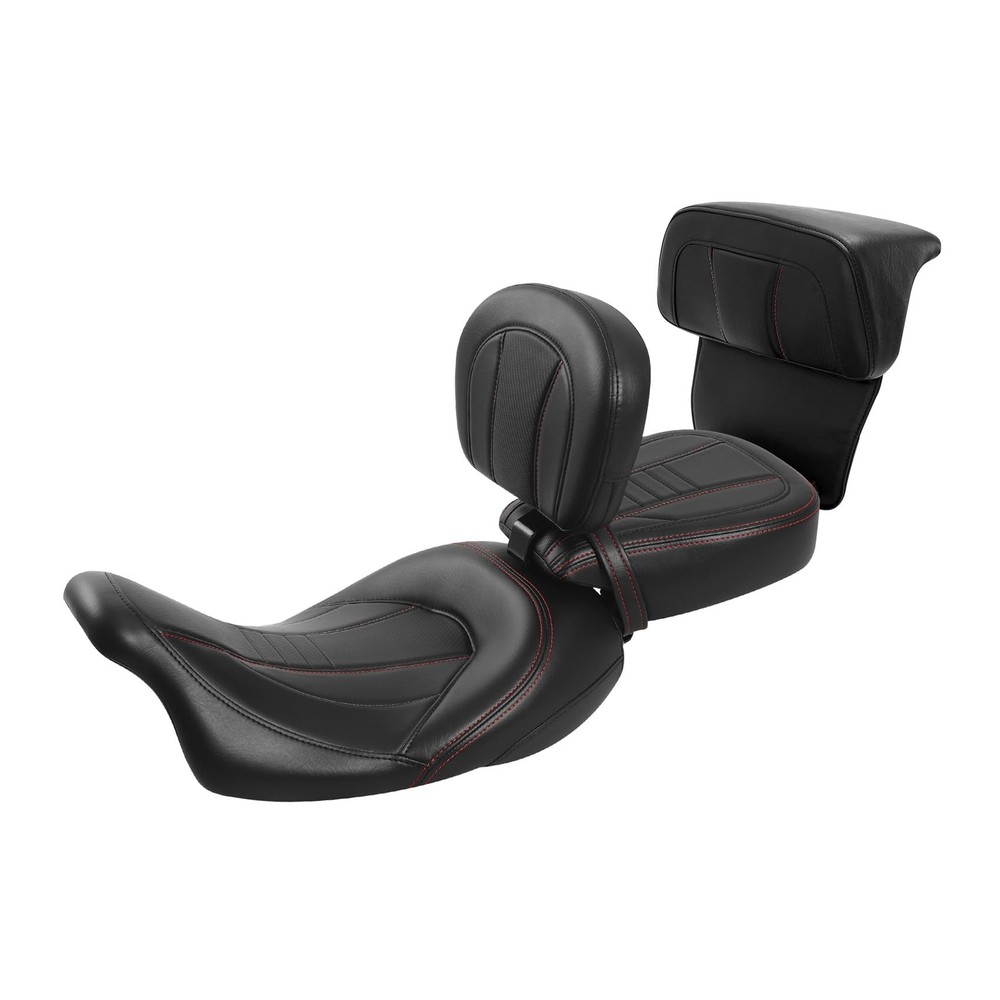 Low-Profile Leather Seat Pillion Backrest Pad Touring 14-23 Black Red