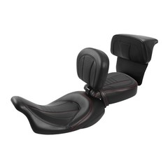 Low-Profile Leather Seat Pillion Backrest Pad Touring 14-23 Black Red