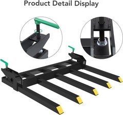 Clamp On Debris Forks 48″ Bucket 2500 lbs Capacity Heavy Duty Clamp On Pallet
