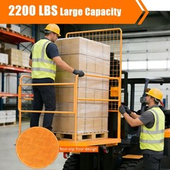 45 x 43 in Forklift Cage, Max. 2200 LBS Forklift Man Basket with Harness & Wheel
