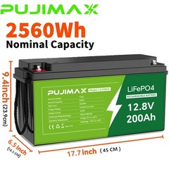 12V 200Ah Lithium LiFePO4 Battery 2560Wh Built-in BMS 15000 Deep Cycle Marine RV