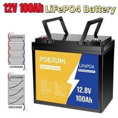 POERUNI 100Ah 12.8V LiFePO4 Lithium Battery with BMS 100Ah + 14.6V 20A Charger
