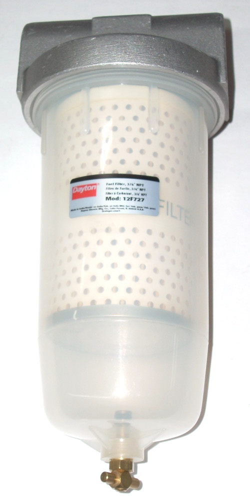 Dayton 12F727 Fuel Filter w 3/4 NPT 10 Micron 4 1/4 Dia, 10 1/4 L, 20 GPM Flow