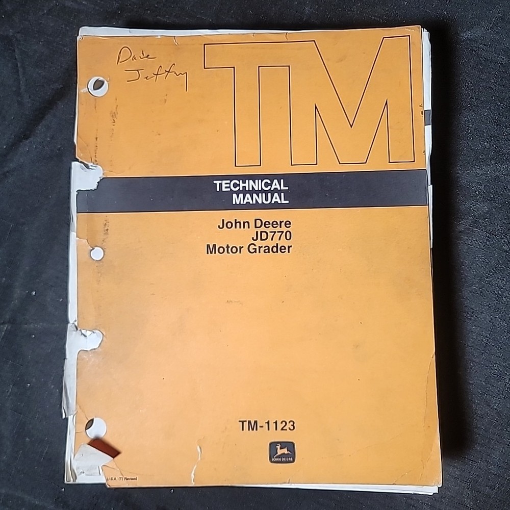 OEM Factory Original John Deere 770 Motor Grader Technical Manual TM1123 1979