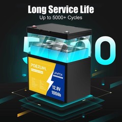 LiFePO4 Battery 12V 100Ah Deep Cycle Solar RV Camper Boat Marine Off-Grid 1280Wh