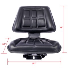 Tractor Seat w/ Backrest Black Slide Track Steel PVC Compact Mower Tractor Seat