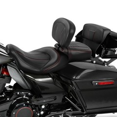 Low-Profile Leather Seat Pillion Backrest Pad Touring 14-23 Black Red