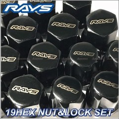 RAYS 19HEX Wheel Lug Nuts & Lock Set M14x1.5 L33 6H Black Genuine