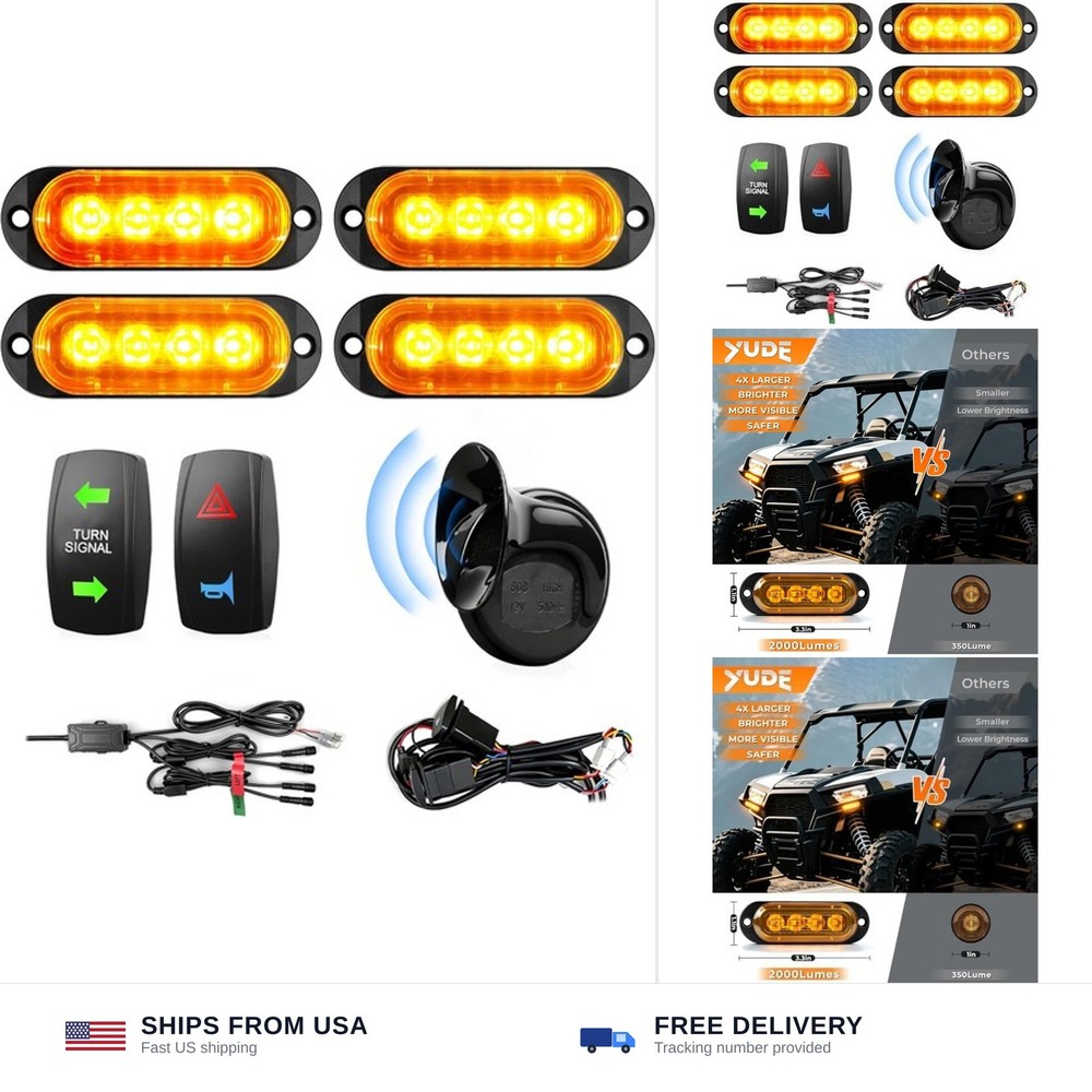 YUDE ATV SXS UTV Turn Signal Kit with 110dB Horn,Pre-Wired,Plug and Play | Bl…