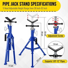 Garveetech V Head Pipe Jack Standheavy-Duty Pipe Stand 28-52 In Adjustable