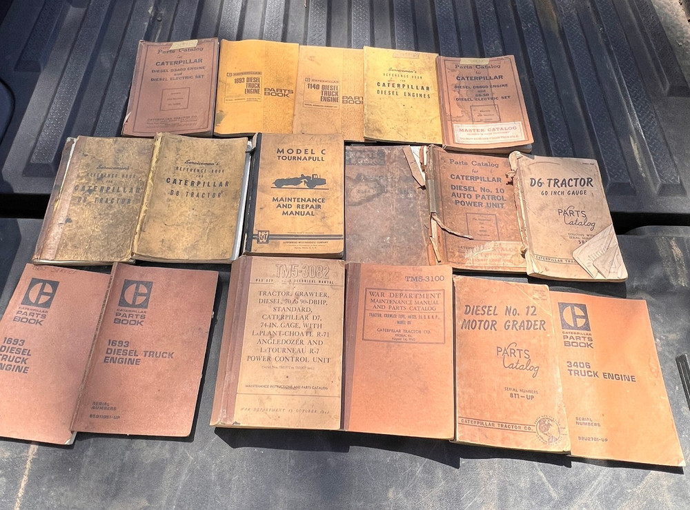Lot of Vintage CAT Caterpillar Parts Catalogs Manuals TRACTORS ENGINES War Dept