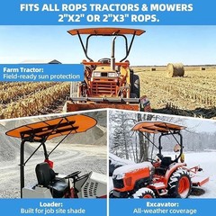 Tractor ROPS Canopy Sun Shade Roof Fits 2×2 & 2×3 ROPS 53.7″x53.3″ Black & Orang