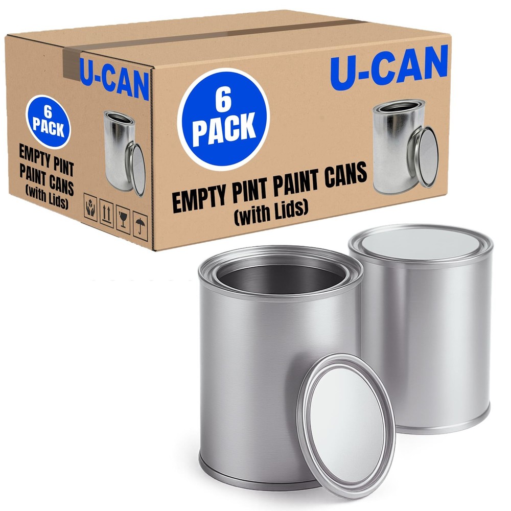 LAUCO Empty Paint Cans with Lids, 16 oz Pint Metal Paint Cans, 6 Pack, Durable