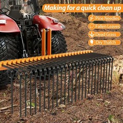 ✅60″ Pine Straw Needle Rake Fit for Cat0 Cat1 Cat3 Tractors 3 Point Straw Rake