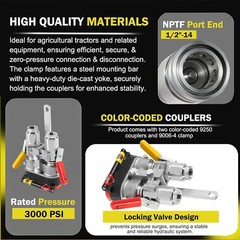 9500-4 Agricultural Tractor Clamp Kit Hydraulic Break-Away Coupler w/ Dust Cover