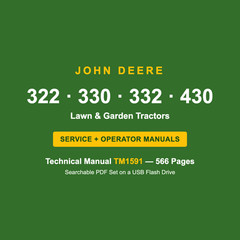 John Deere 322 330 332 430 Garden Tractor Service Manual TM1591 USB
