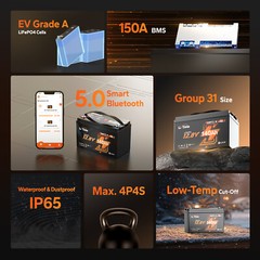 LiTime 12V 140Ah Bluetooth Low Temp LiFePO4 Lithium Battery 1920W For RV Marine