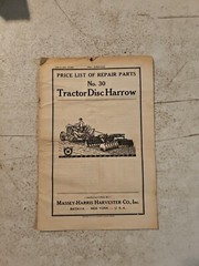 Vtg 1924 Massey-Harris 30 TRACTOR DISC HARROW Price List Of Repair Parts
