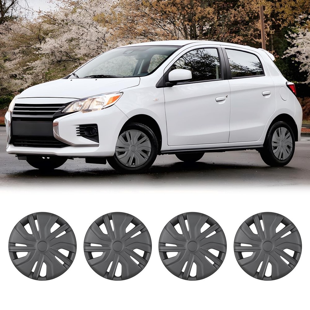 14in Snap-On Hubcaps Set 4 Mitsubishi Mirage 2014-2025 Versa Matte Black