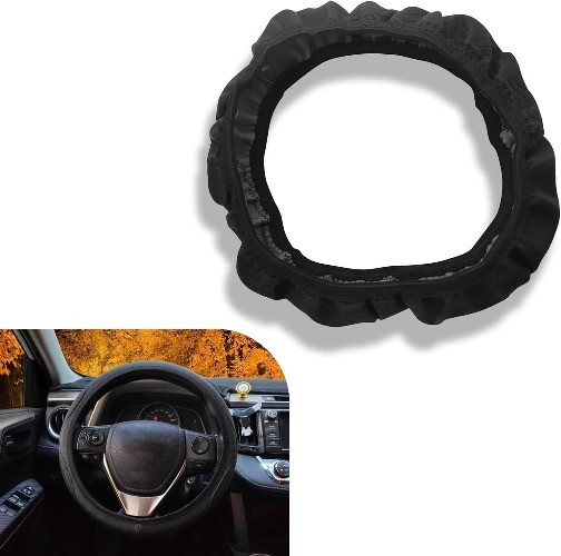 Anti-Slip Breathable Steering Wheel Cover, 15 Inch Universal Fit Color: Black