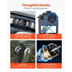 Uimoso 220V Double Roller Crusher with Dual Feed Inlets, 2.56×0.59 inch