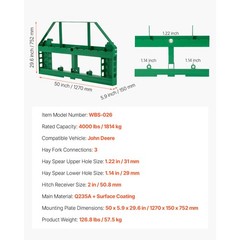 Uimoso Skid Steer Pallet Frame Hitch Receiver & Spear Sleeves for JD Loaders